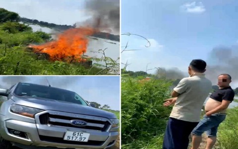 Xe phòng khám Nguyễn Trãi - Thủ Dầu Một chở rác thải y tế đốt bên bờ sông Sài Gòn