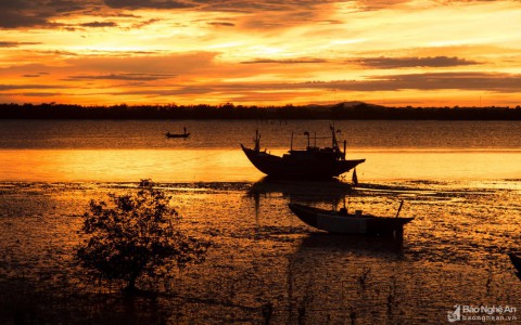 Ngẩn ngơ ngắm bình minh tuyệt đẹp nơi cửa sông Lam